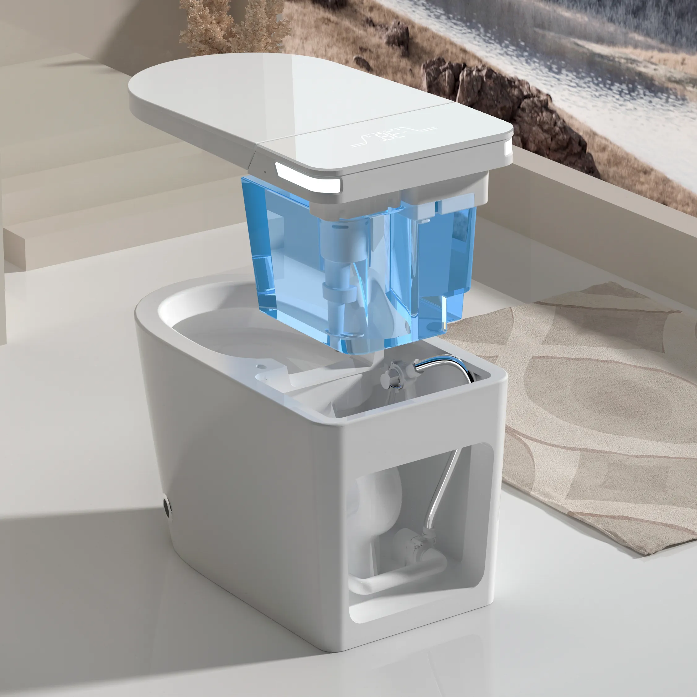 U 자형 현대 디자인 위생 도자기 지능형 화장실 욕실 바닥 장착 자동 세라믹 스마트 변기 비데와