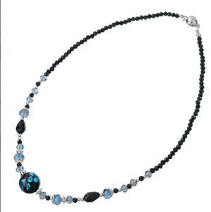 Collier ras du cou pour femme avec fermoir magnétique, perles de verre, cristal noir et bleu, style Murano, pour usage quotidien et décontracté - Product Image 2