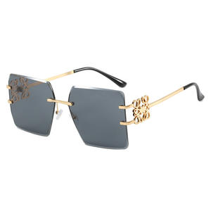 3613 Custom New Metal Fashion Frameless Trimmed <b>Large</b> <b>Frame</b> Slim Trendy Bow Polygon Sunglasses - Product Image 4