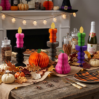 Lot de 5 décorations de table en papier nid d'abeille pour Halloween et Noël, ornements pliables en forme de citrouille pour bougies, pour fête de la récolte d'automne et décoration de bureau