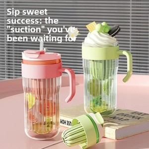 Große Glas-Tee-Tasse mit Wasserabscheider, Strohhalm-Deckel, tragbar, modernes minimalistisches Design für Fruchtsaft, Blumentee, Haushalt - Product Image 2
