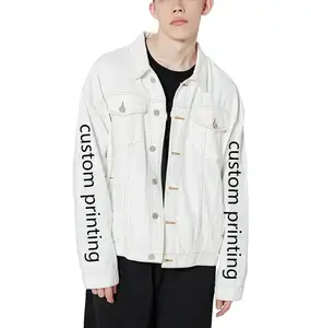 Jaket Putih Logo Kustom Cetak Kasual Kualitas Tinggi OEM Desain Terbaru untuk Pria Hip Hop Jaket Bomber Denim untuk Pria