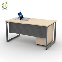 Bureau de direction moderne en forme de L IULTRA Manager, certifié CE/Green Duard Gold, design modulaire écologique, placage gris, rangement