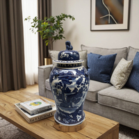 Jingdezhen Rétro Antique Comme Style Bleu et Blanc Porcelaine Lion Danse Céramique Couvert Gingembre Pot Chine Ming Style Vase