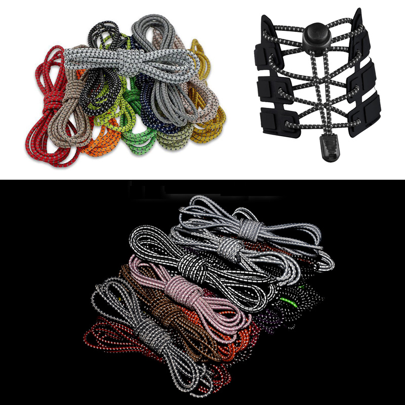 Разноцветные Круглые эластичные светоотражающие шнурки hi viz для ленивых, без завязывания, спортивные шнурки для обуви для отдыха, система фиксации