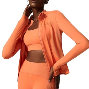 Manteau long zippé de grande taille pour femmes, couleur unie, vêtements de sport, col montant, veste de sport de yoga pour femmes - Product Image 4