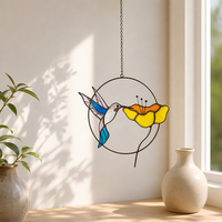 YAPPIE Attrape-soleil Art Déco en vitrail Colibri, Ornement suspendu pour la maison et le jardin, Décoration extérieure d'oiseau pour Anniversaire