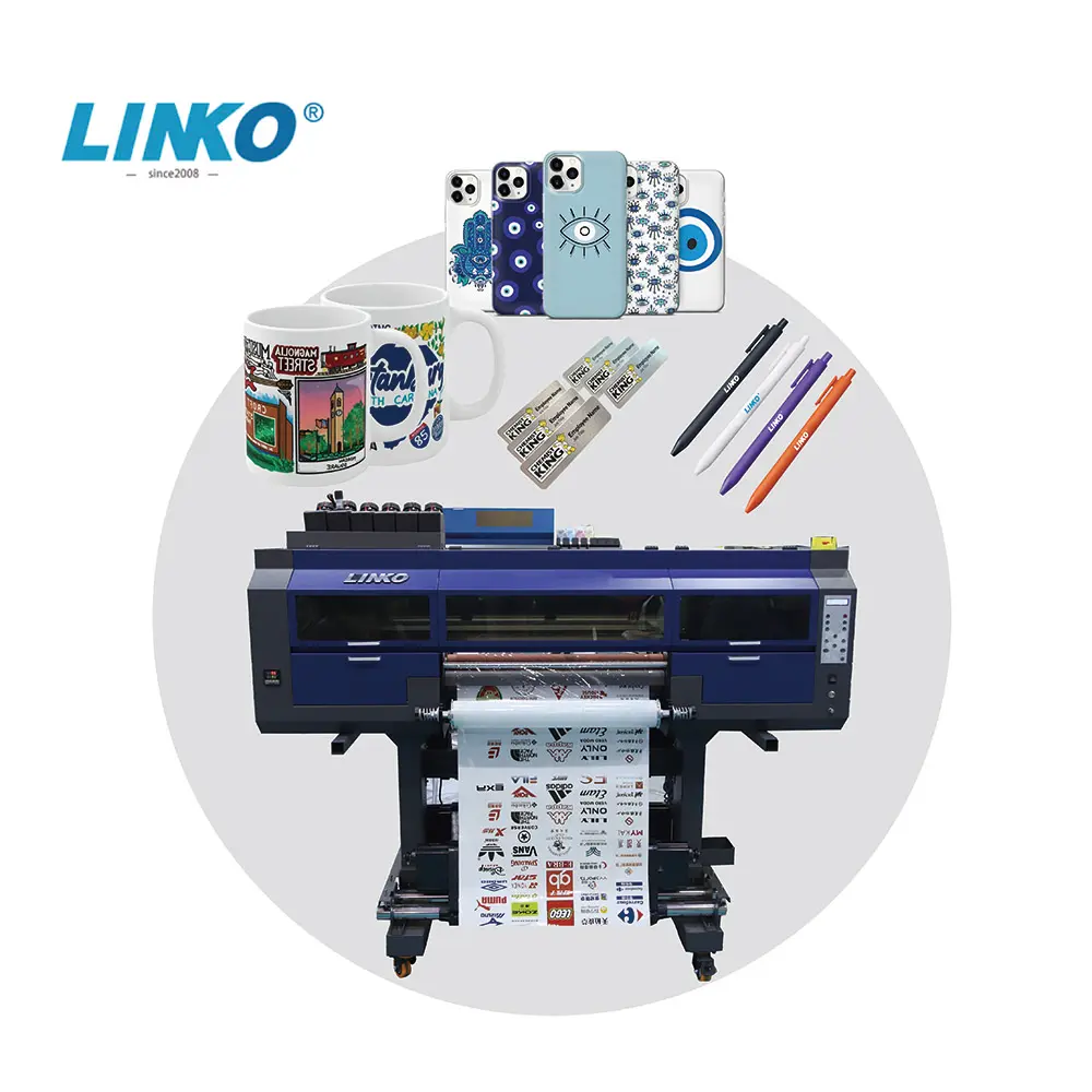 LINKO Printer stiker Film, Printer 60cm dengan Laminator UV DTF Cup Wrap Maker