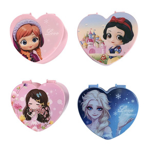 Heart Shape Portable Mini Jewelry Box Double Layer Plastic Storage With Mirror For Children Cartoon Pattern Customizable - Product Image 5