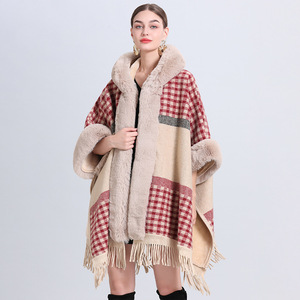 869 # Factory Direct ampio Plaid in peluche con colletto in lana ispessita a maglia scialle femminile <span class=keywords><strong>cappotto</strong></span> scialle in Tweed - Product Image 2