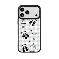 Coque de téléphone AG Feeling Black Edge avec motif d'ours à carreaux doré pour iPhone 17, 17 Pro Max, 16 Pro, 15, 15 Pro Max – Coque magnétique