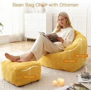 โซฟาบีนแบ็กสำหรับผู้ใหญ่สีเหลืองนุ่มสบายแบบทันสมัยพร้อมที่วางแขน - Product Image 5