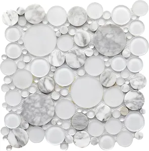 白色圆形图案石材玻璃卵石混合马赛克内墙3D模型设计图形不规则玻璃马赛克瓷砖
