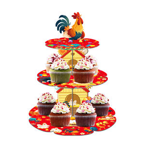 Huancai pollo fiesta pastel soporte gallina <span class=keywords><strong>Gallo</strong></span> 3 niveles Cupcake soporte postre Torre decoración para niños cumpleaños granja fiesta suministros - Product Image 5