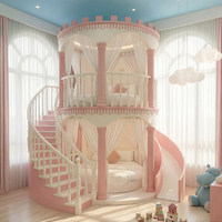 Lit superposé rond en bois massif JS, lit double circulaire pour enfants avec escalier en spirale pour hôtel à thème, appartement