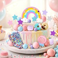 32-teiliges Regenbogen-Kuchen-Deko-Set Eiscreme-Lollipop-Macaron-Donut-Stern-Plugin Kuchenball Geburtstagstorten-Dekorationsset