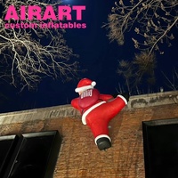 Ballon gonflable de père noël d'escalade, père noël de dessin animé gonflable décoré de bâtiment avec lumière led pour jardin, escaliers, toit, patio