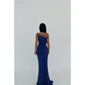 Vestido de Noche Formal Navy Rowen Talla XL, Estilo A-Line, Vestido de Gala con Patrón Bordado, Cuello Redondo con Lazo, Estilo Imperio con Perlas, para Fiesta o Boda - Product Image 1