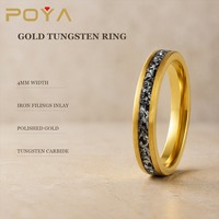 Bague en tungstène poli or 4 mm pour homme avec incrustation de pierre d'agate mousse, alliance de mariage et de fiançailles en carbure de tungstène