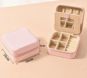 Custom Logo Square Jewelry Box Organizer <b>Mirror</b> <b>Small</b> Travel Zipper Closure PU Leather Ring Necklace Earring Christmas - Product Image 2