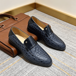 Mocassins de luxe pour homme en cuir gaufré <span class=keywords><strong>crocodile</strong></span> bleu marine avec contraste <span class=keywords><strong>noir</strong></span>, chaussures habillées formelles à enfiler pour affaires, chaussures de gentleman - Product Image 4