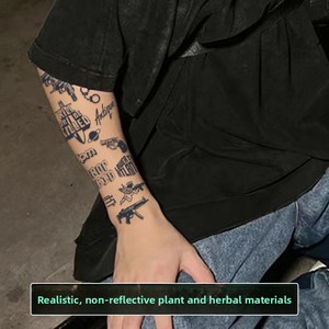 Autocollants de tatouage temporaires style sombre, motif fruits et fleurs, imperméables, longue durée, abordables, de luxe, personnalisés pour hommes, pour doigts, bras et dos - Product Image 5