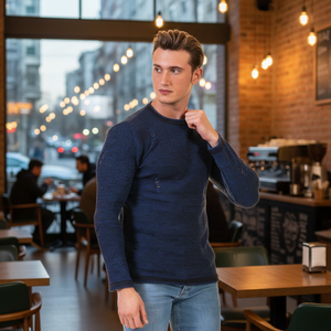 Pull en tricot bleu spécial modèle en détresse pour homme - Product Image 3