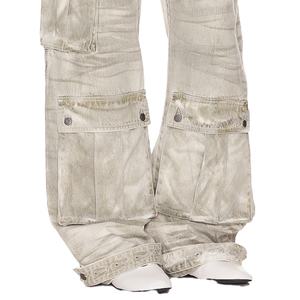 Custom Ladies Washed Baggy <b>Y2K</b> White Cargo Pants High Quality Boyfriend Low Rise Denim Jeans With Side Pockets for Women - Product Image 5