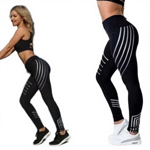 Leggings de Yoga Transpirables con Cintura Alta Elástica y Rayas Reflectantes al por Mayor, Pantalones de Gimnasio para Mujer, Material de Poliéster/Spandex - Product Image 3