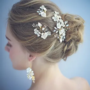 Bridal Accessories Wholesale Fashion Jewelry Sets Wedding Flower Crystal Hair Pins Bridal Head Jewelry Hair Clips Hair Earrings Accessories