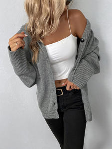 High Quality <b>Women's</b> Knitted Sweater Single Breasted Solid Color <b>Hooded</b> Drawstring Knitted <b>Cardigan</b> Sweater <b>Women</b> - Product Image 5