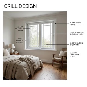Fenêtre coulissante en PVC avec design grillagé et bandes décoratives, double vitrage insonorisé, pour maisons - Product Image 1