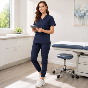 Tenue d'infirmière durable et extensible, haut et pantalon, 78 % polyester, 20 % rayonne, 2 % élasthanne, pour hôpital, clinique, vétérinaire. - Product Image 3