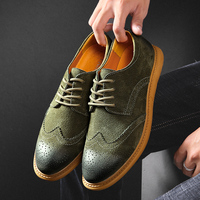 Chaussures Brogue en cuir véritable à la mode à lacets en cuir fendu de couleur verte Chaussures habillées pour hommes