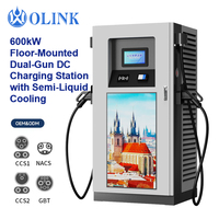 Estación de Carga Rápida para Vehículos Eléctricos OLINK de 600kW, Montada en Suelo, con Doble Conector, Refrigeración Líquida, CCS2, NACS, GBT, IP54, para Flotas
