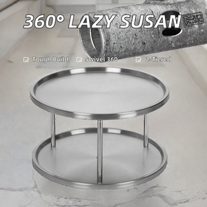 Plateau tournant à double niveau de type rond en métal, pivotant à 360 degrés, en acier inoxydable, pour le rangement des aliments - Product Image 2