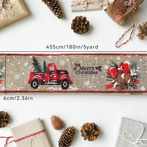 Pita Gaya Burlap Bertema Natal Panjang 5 Yard dengan Lonceng Rusa, Sempurna untuk Dekorasi Pohon Natal DIY dan Hiasan Truk Liburan - Product Image 4