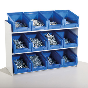 Estante de cajas de visibilidad de acero, independiente – 3 niveles inclinados para hasta 12 cajas de almacenamiento de visibili - Product Image 2