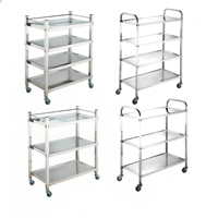 Chariot de service de restaurant à 3 niveaux, chariot de rangement multifonctionnel à 4 niveaux en acier inoxydable, chariot de service mobile pour aliments avec étagère