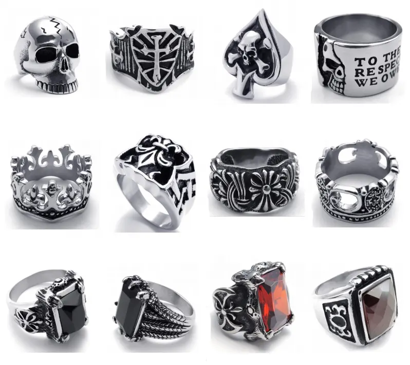 316L Stainless Steel rings for men Lot of wholesale gothic ring supply variety of biker Skull Rings Jewelry Accessories