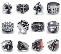 Anello in acciaio inossidabile 316L da uomo lotto di forniture di anelli gotici all'ingrosso varietà di anelli con teschio da motociclista accessori per gioielli