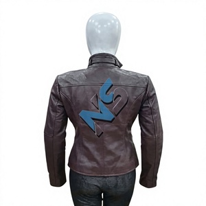 Nabtay Sports Women's Genuine Leather Motorcycle <b>Jacket</b> Full Sleeve Stand Collar Zipper Closure Solid Color Autumn Winter Spring - Product Image 2