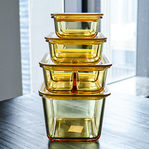 Ensemble de contenants de stockage <span class=keywords><strong>alimentaire</strong></span> en verre carré rond ambré hermétique moderne avec couvercles, bol en verre pour la cuisine à domicile, boîte à lunch pour étudiants - Product Image 4