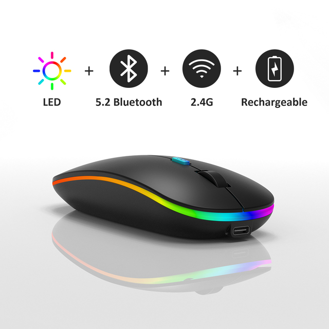 OEM Custom 2.4 Mouse bluetooth 5.0 Wireless Mouse Office Silent RGB Backlight Rechargeable Gaming Mouse Mini for Laptop Computer