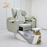 Fauteuil de pédicure de luxe gris et or avec bassin en cristal et éclairage LED pour salon de manucure