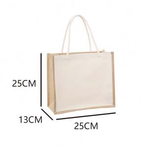 Sac fourre-tout en jute écologique avec accents en coton et poignées en cuir - Product Image 3