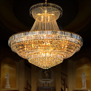 Candelabro de bola de cristal dorado de lujo grande, iluminación interior, luces colgantes elegantes para el vestíbulo del Hotel, sala de estar - Product Image 1