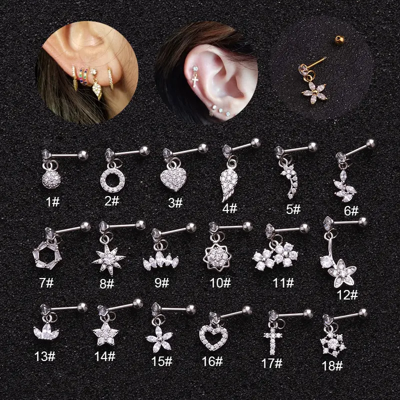 Piercing de acero inoxidable con forma de gota para mujer, joyería para piercing en la oreja, 18 estilos