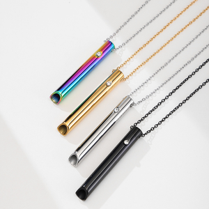 Hot Selling Men's Diamond-Studded Stainless Steel Silver/Gold Plated Hip Hop Meditation Whistle <b>Necklace</b> Pendant Breath - Product Image 2