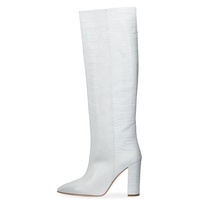 Bottes longues à talons épais pour femme, chaussures de créateur blanches violettes, automne